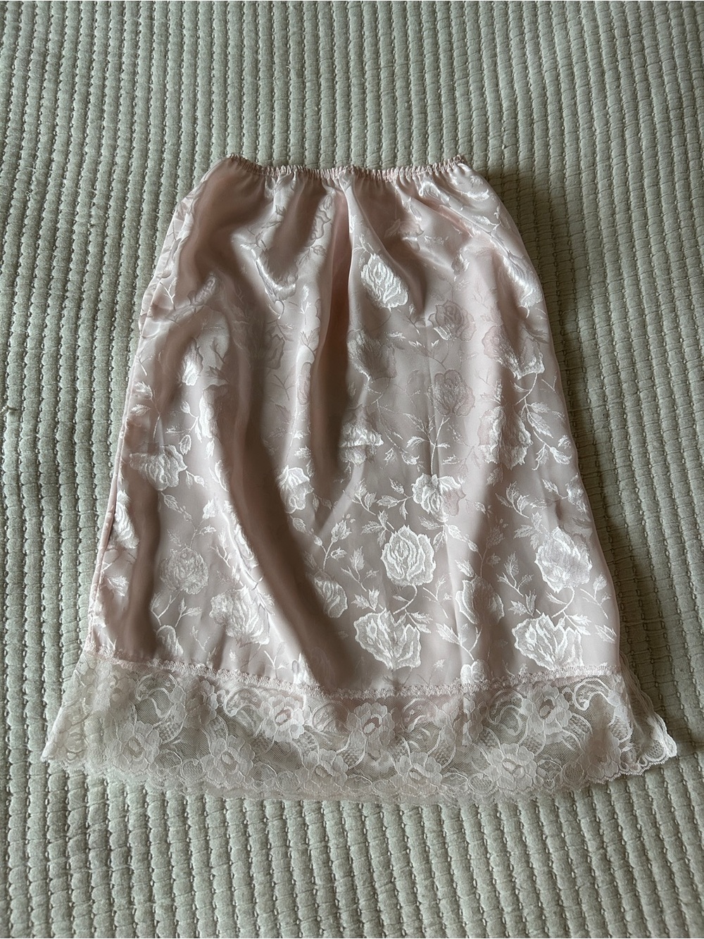 Vintage Light Pink Lace Satin Slip Midi Skirt